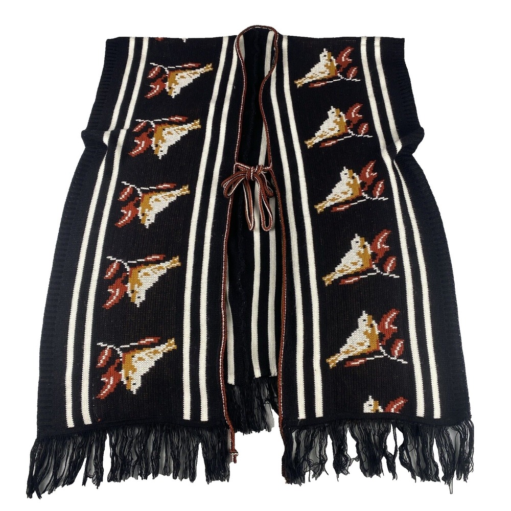 Peruvian Bird on Branch Womens Sweater Knit Cardigan Open Side Fringed Vest READ